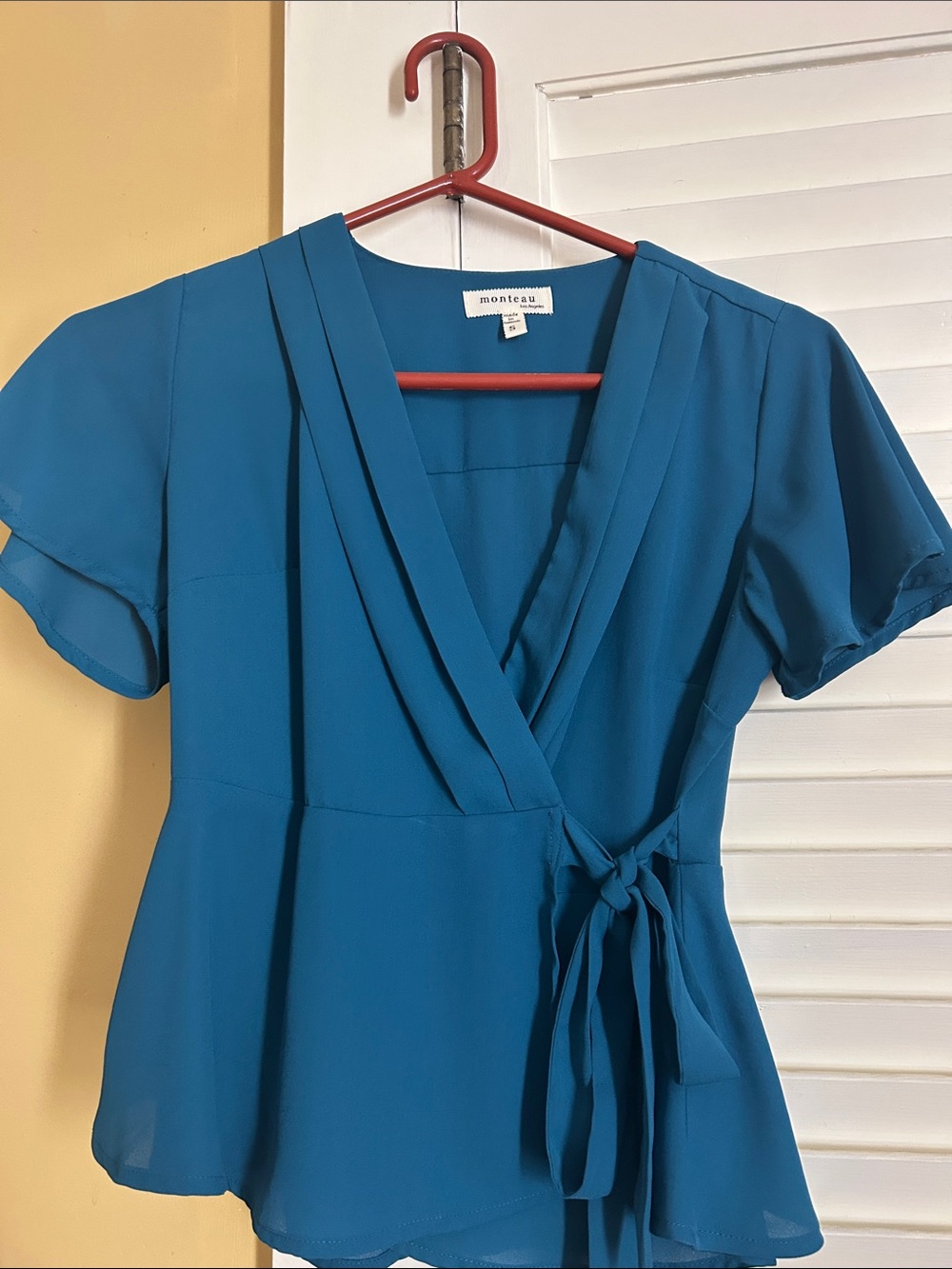 Monteau Teal Wrap Peplum Blouse - Picture 7 of 8